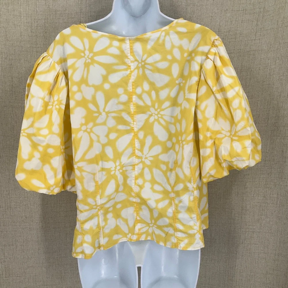 Banana Republic Blouse Sz 20 Yellow Cotton Floral Puff Sleeve Boho Bold Sunny